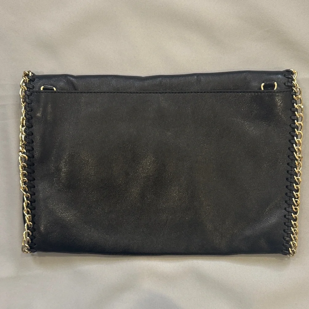 Michael Kors Black Leather Shoulder Bag with Gold Chain and Gold Accents